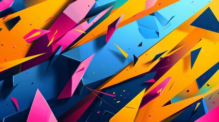 Vibrant geometric shapes in pink, blue, and orange create a dynamic and energetic abstract composition, perfect for a modern wallpaper