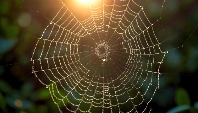 Dew Sparkling Spider Web in Sunlight