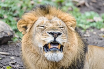 Fototapeta premium A close-up view of a lion's open mouth, ideal for wildlife or animal-themed projects