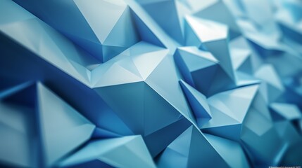 Geometric shapes form a mesmerizing blue low poly background, creating a dynamic and visually appealing abstract design