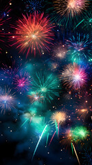 Fototapeta premium Spectacular Firework Display Ignites The Midnight Sky In Brilliant Colors: A Joyous Celebration Of The Night