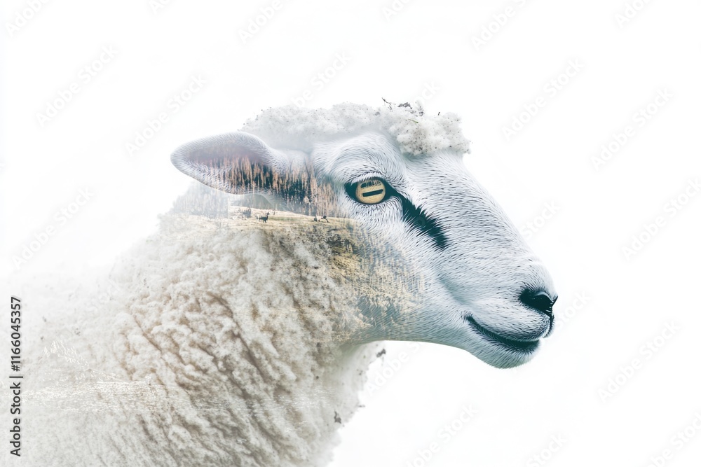 Poster a close-up shot of a sheep's face with a blurred background
