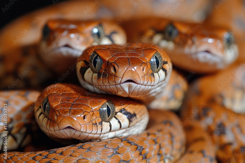 Aufkleber a close-up view of a snake's head amidst a pile of others, perfect for highlighting reptilian featur