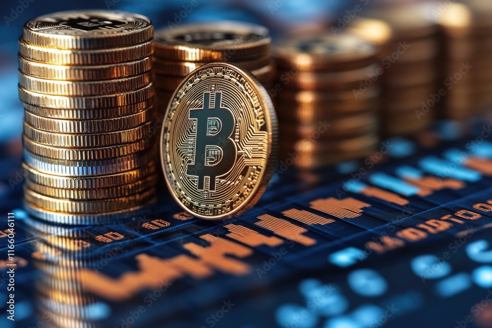 Poster a pile of coins resting on top of a computer keyboard, often used for illustration purposes
