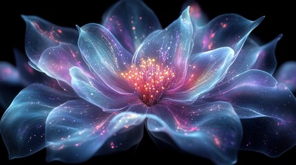 Glowing ethereal flower with vibrant, translucent petals and sparkling center.