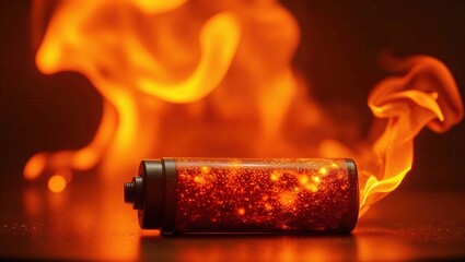 Sparkling liquid in a glass tube surrounded by vibrant orange flames creates a dramatic and striking visual effect