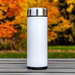 Winter Thermos Against Autumn Background