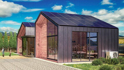 Energy Supply at a Family House With Heat Pump & Solar Panels - 3D Visualization
