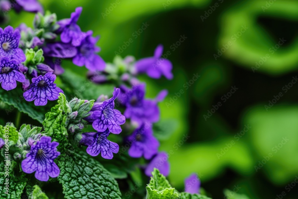 Poster A detailed view of a cluster of vibrant purple flowers, perfect for adding a pop of color to designs and projects