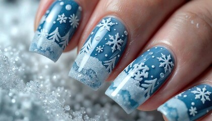 Winter Nail Art with Snowflakes and Ice