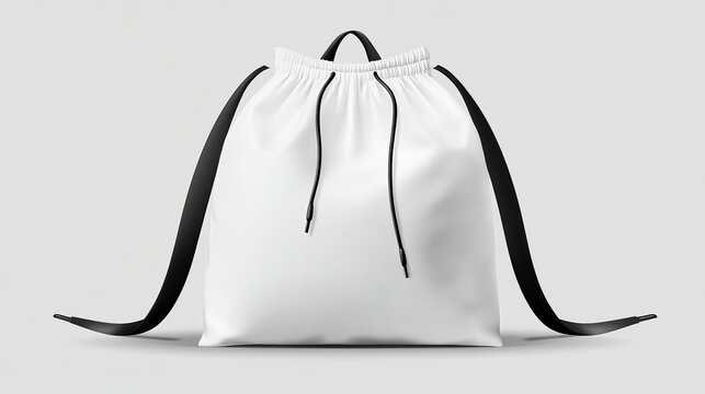 Backpack bag with drawstrings isolated on transparent background. Vector realistic mockup of school pouch for clothes and shoes, white full sport knapsacks with strings