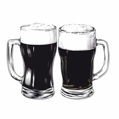 Modern black and white vector illustration of two beer cups toasting