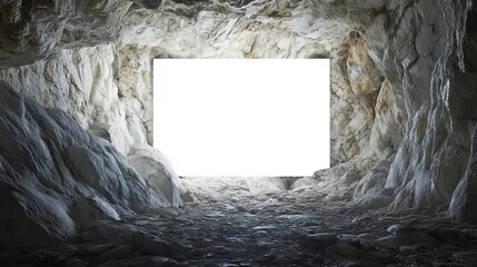Stone cave entrance with empty white space inside. Vector template with cartoon stone frame. Illustration of stonewalls of tunnel in mountain, cavern or mine in rocks