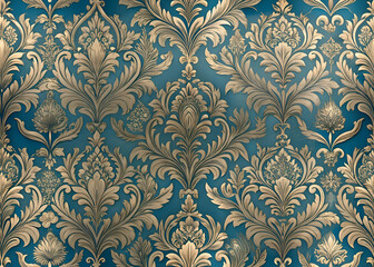 Fototapeta premium Ornate gold damask wallpaper design.