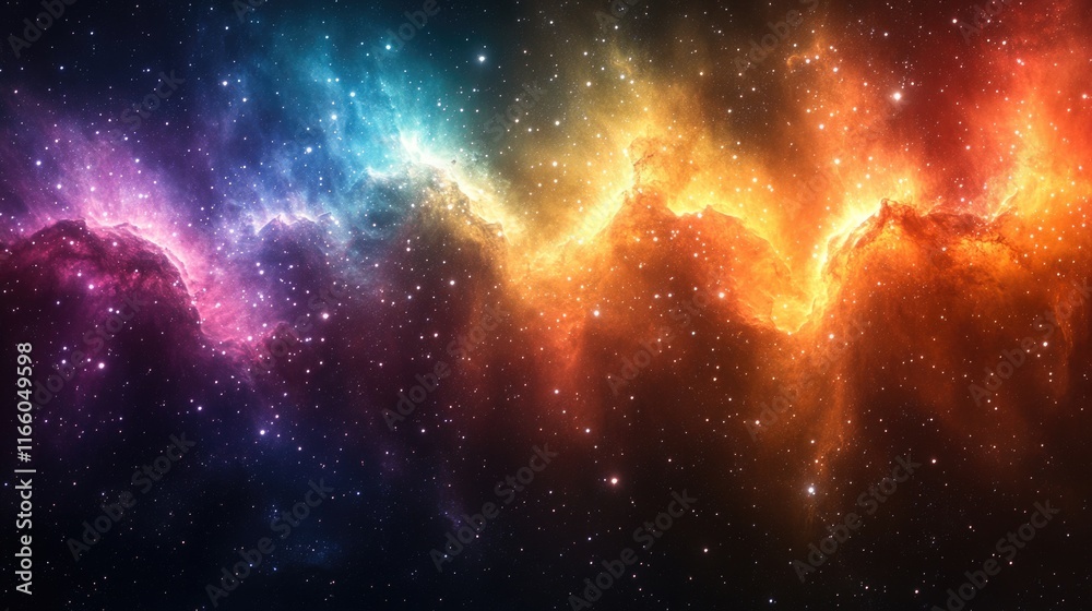 Poster a picture of a galaxy with stars shining bright in the background, suitable for use in space-themed 