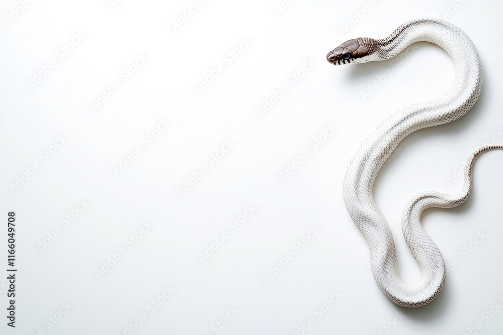 Aufkleber a close-up shot of a white snake with a long tail lying on a white surface