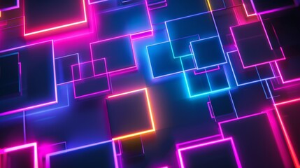 Colorful neon squares creating a futuristic and vibrant digital background, perfect for technology or entertainment themed projects