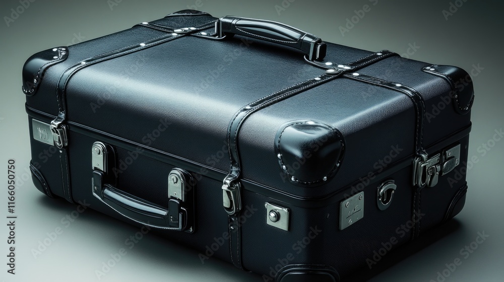 Aufkleber a black suitcase sitting on a table with no other objects in sight, great for use as a prop or decor