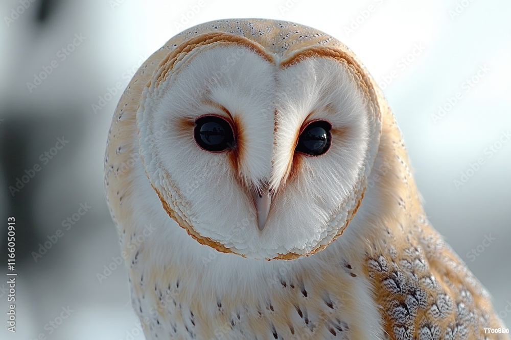 Poster a close-up shot of an owl's face with a blurred background
