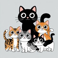 Fototapeta premium Poster of mother cat and kittens