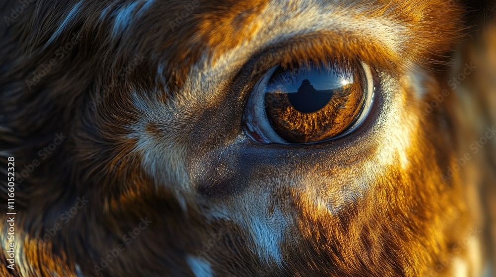 Poster A close-up shot of a giraffe's eye, showing its unique features and patterns