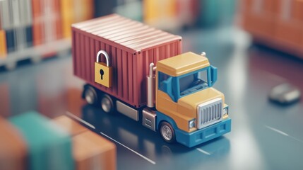 Cargo Truck Icon with Lock Symbol for Delivery Insurance