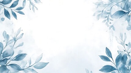 Watercolor Painting of Blue Leaves Frame