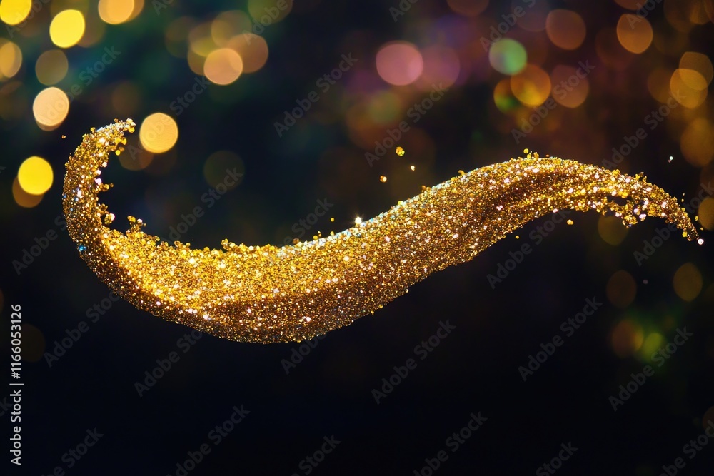 Poster A decorative element with a shiny golden wave on a dark background, suitable for various designs and projects
