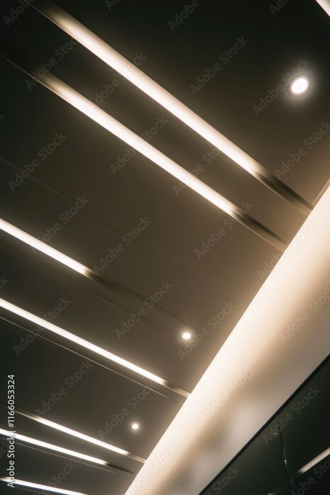 Aufkleber a modern ceiling with led lights and a digital clock, perfect for interior design or architecture pr