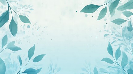 Watercolor Teal Leaves and Branches Background Design