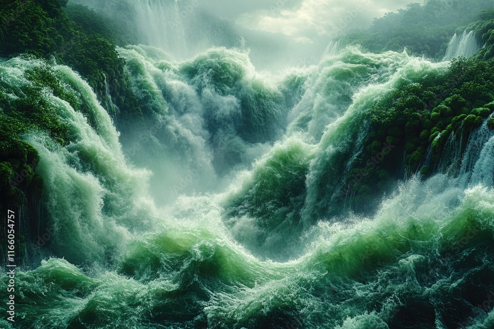 Aufkleber a massive waterfall with a high volume of water flowing from it, suitable for use in environmental o