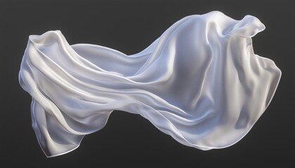 Elegant White Cloth Against Gray Background, Smooth And Transparent, Creating The Illusion Of Floating Fabric.