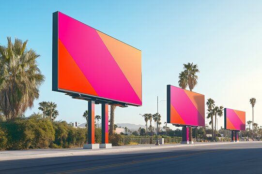 Colorful Billboards Line Palm Tree Roadside