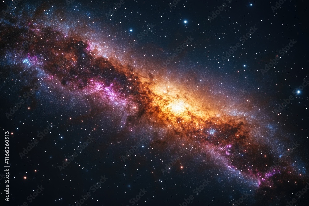 Poster a distant galaxy with a shining star at its core, perfect for sci-fi and space-themed projects
