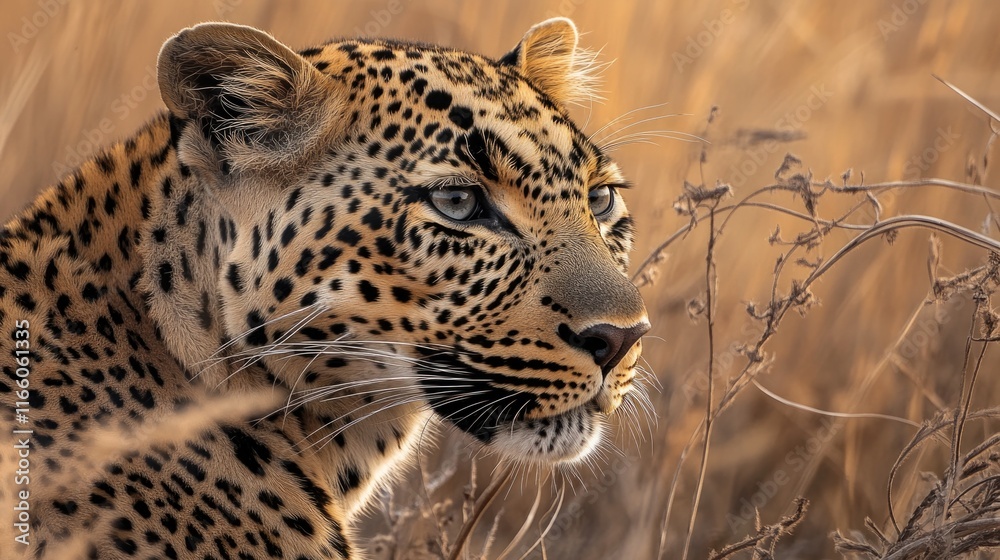 Aufkleber Close-up view of a leopard resting in a natural environment