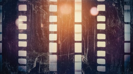Obraz premium Film strip, vintage photography, analog camera, sunlight flare, retro aesthetic, cinematic frame, nostalgic, sepia tones, grainy texture, 35mm film, celluloid, photographic memory, old-fashioned, cine