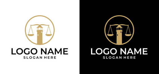 Vector logo template for law firms. Illustration of a modern lighthouse. Creative ideas for lawyer logos. Maritime signs.