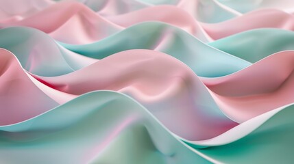 Elegant pastel pink and turquoise satin creating a beautiful wavy pattern, perfect for a luxurious and stylish wallpaper