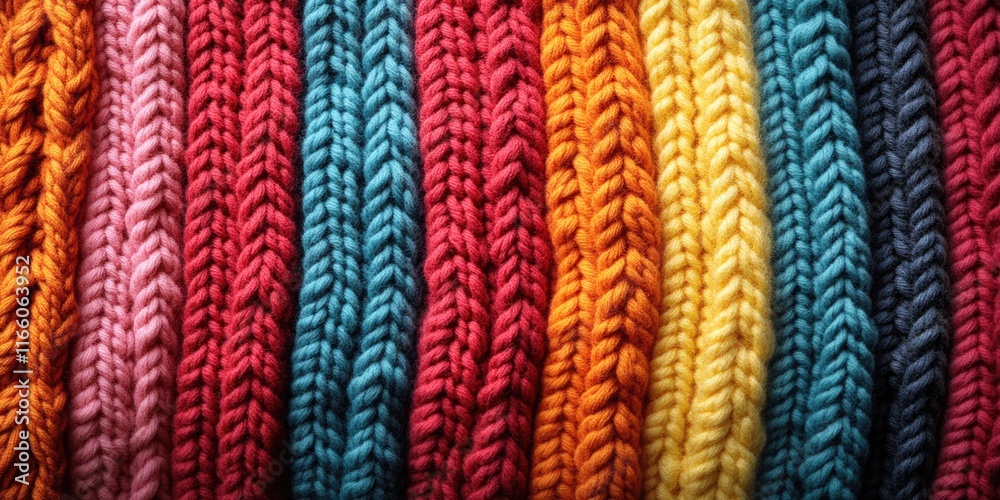 Poster a close-up view of a colorful knitted blanket