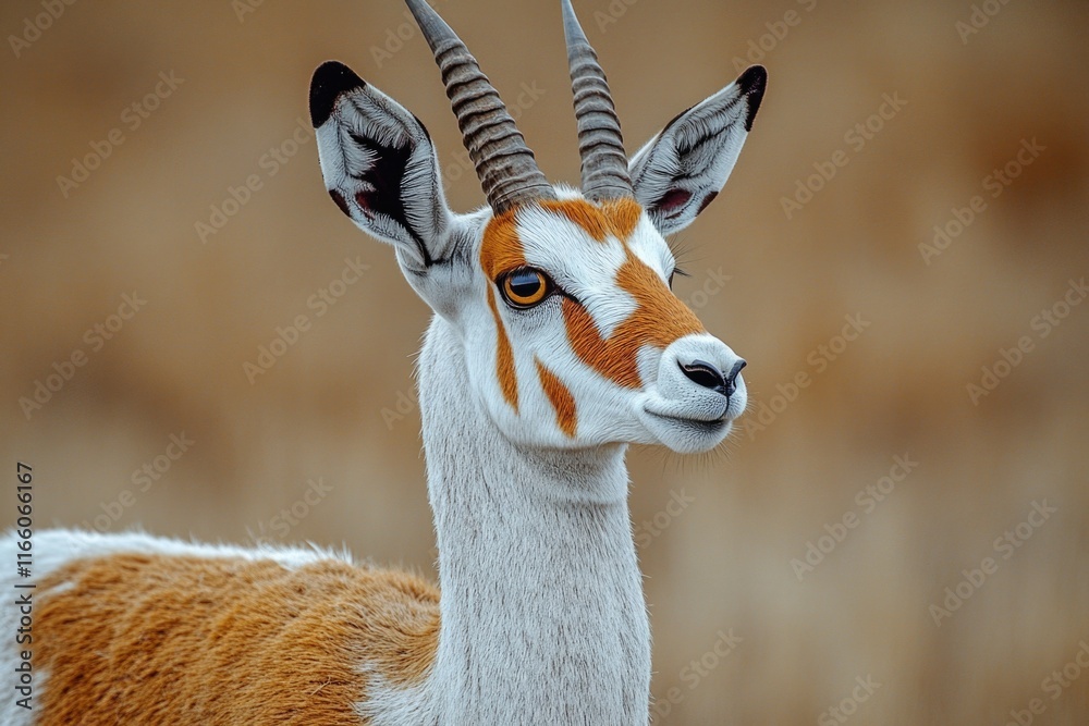 Poster a close-up view of an antelope's distinctive horns and face