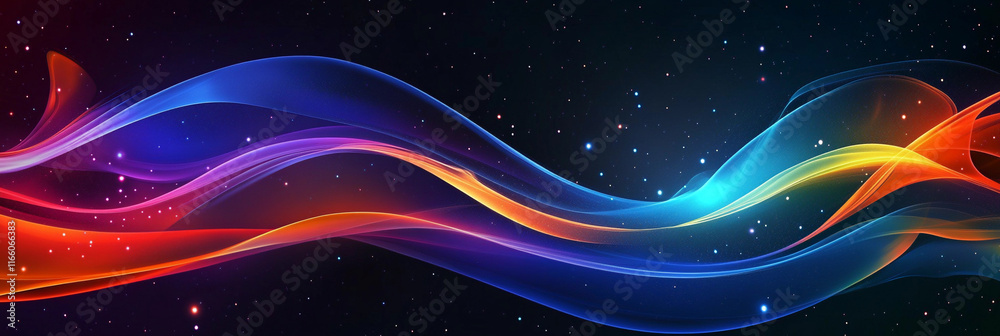 Poster colorful abstract wave pattern in cosmic background