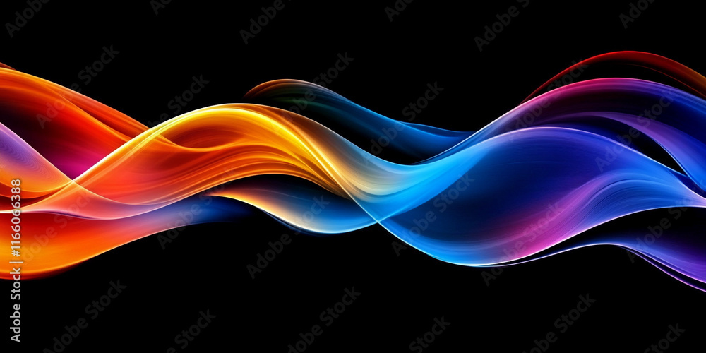 Poster colorful waves flow smoothly in a dark background