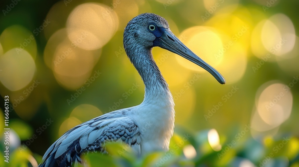 Poster close-up photo of a bird with a distinctive long beak, suitable for wildlife or nature-related conte