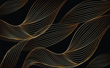Golden lines pattern background. Luxury gold Line arts wallpaper. Design for cover, invitation background, packaging design, fabric and print. Vector illustration.