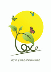 A plant with three leaves and butterflies.