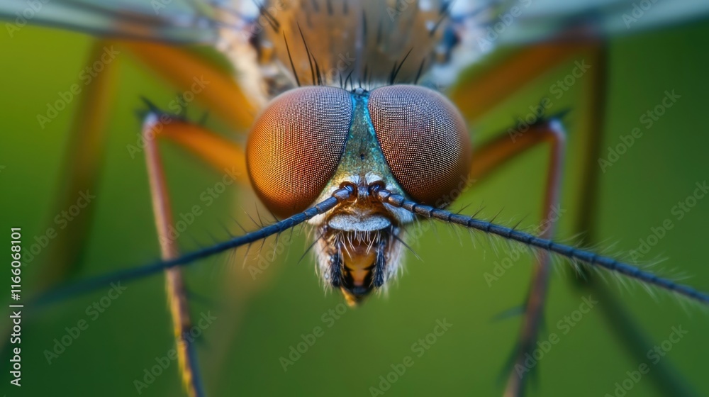 Poster close-up shot of a mosquito's face with blurred background