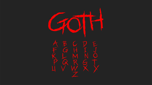 Dark Lettering vector style Gothic bloody, brushstroke alphabet print designs Y2k Ghotic tattoo font concept for apparel print design
