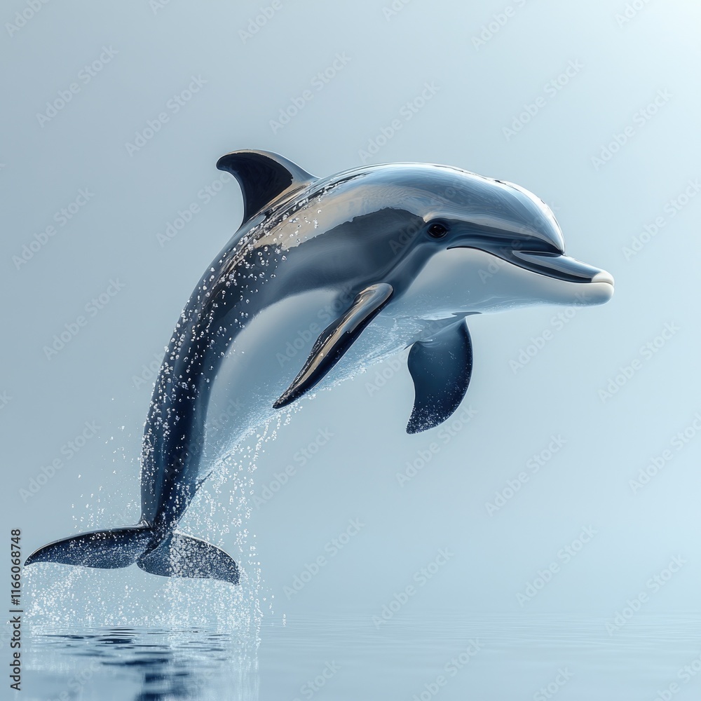 Poster a dolphin leaps out of the ocean, creating a splash