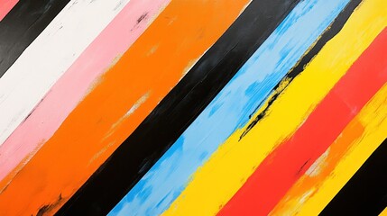 Obraz premium Abstract artwork featuring bold, colorful diagonal stripes on a black background.