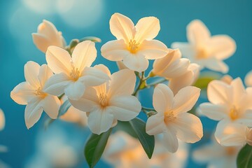 Fototapeta premium A bundle of white flowers with green leaves, perfect for various designs and arrangements